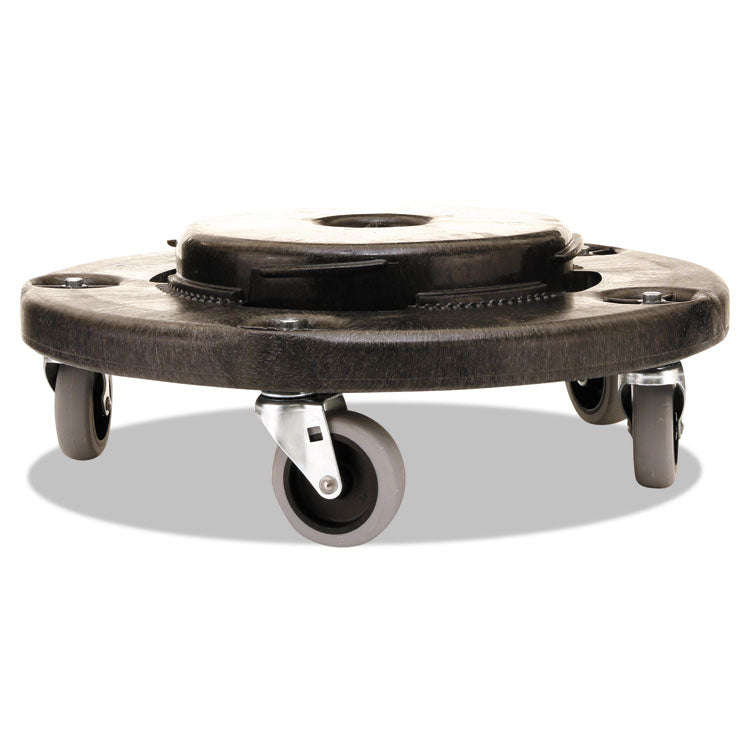 Brute Round Twist On/Off Dolly, 250 lb Capacity, 18" dia x 6.63"h, Fits 20 to 55 Gallon BRUTE Containers, Black