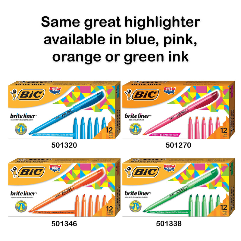 BIC Brite Liner Stick Highlighter, Chisel Tip, Yellow, Dozen (65550)
