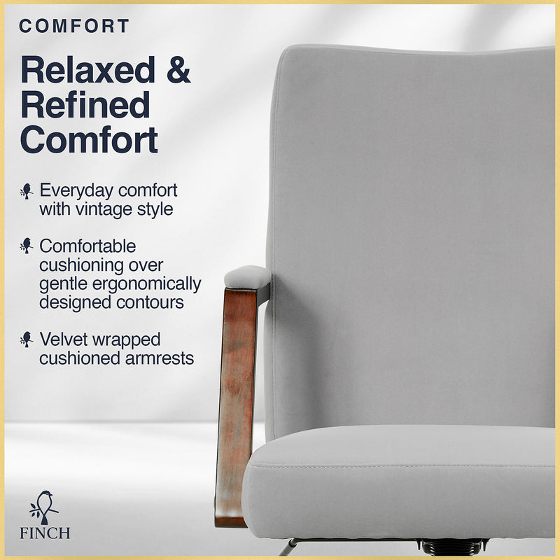 Finch NEO ONE Ergonomic Velvet Fabric/Wood Swivel Executive Chair, Gray (52304-GRY)