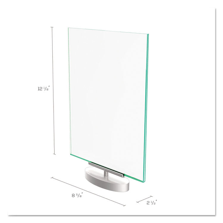Superior Image Swivel Sign Holder w/Green Edge, 8.5 x 11 Insert, Silver Base