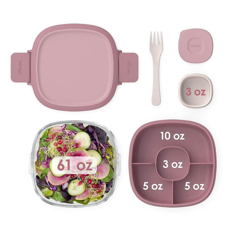 bentgo All-in-One Salad Container, 5-Compartment, Rose, 61 oz. (BGLASSAL-R)