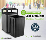 Alpine Industries Steel Outdoor Commercial Trash Can with Ashtray Dome Lid, 40 Gallon, Silver, 2/Pack (ALP472-40-SIL-2PK)