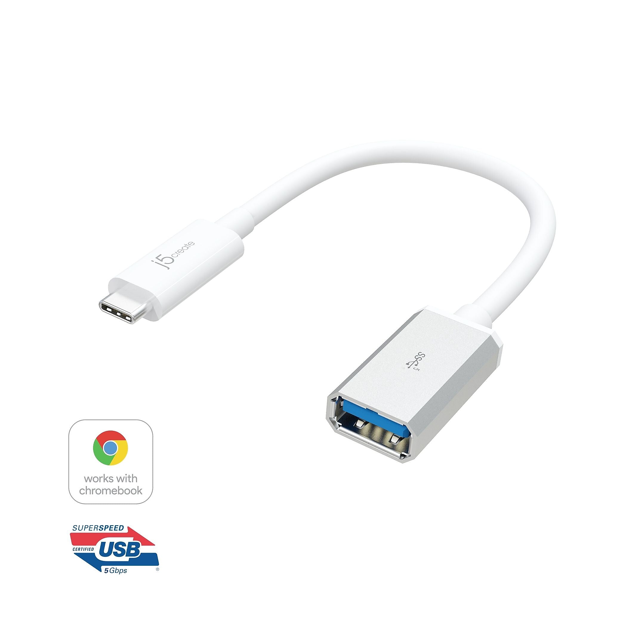j5create USB-C to USB-A Adapter, Male to Female, White (JUCX05)