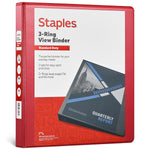Staples 1" 3-Ring View Binders, D-Ring, Red (58652)