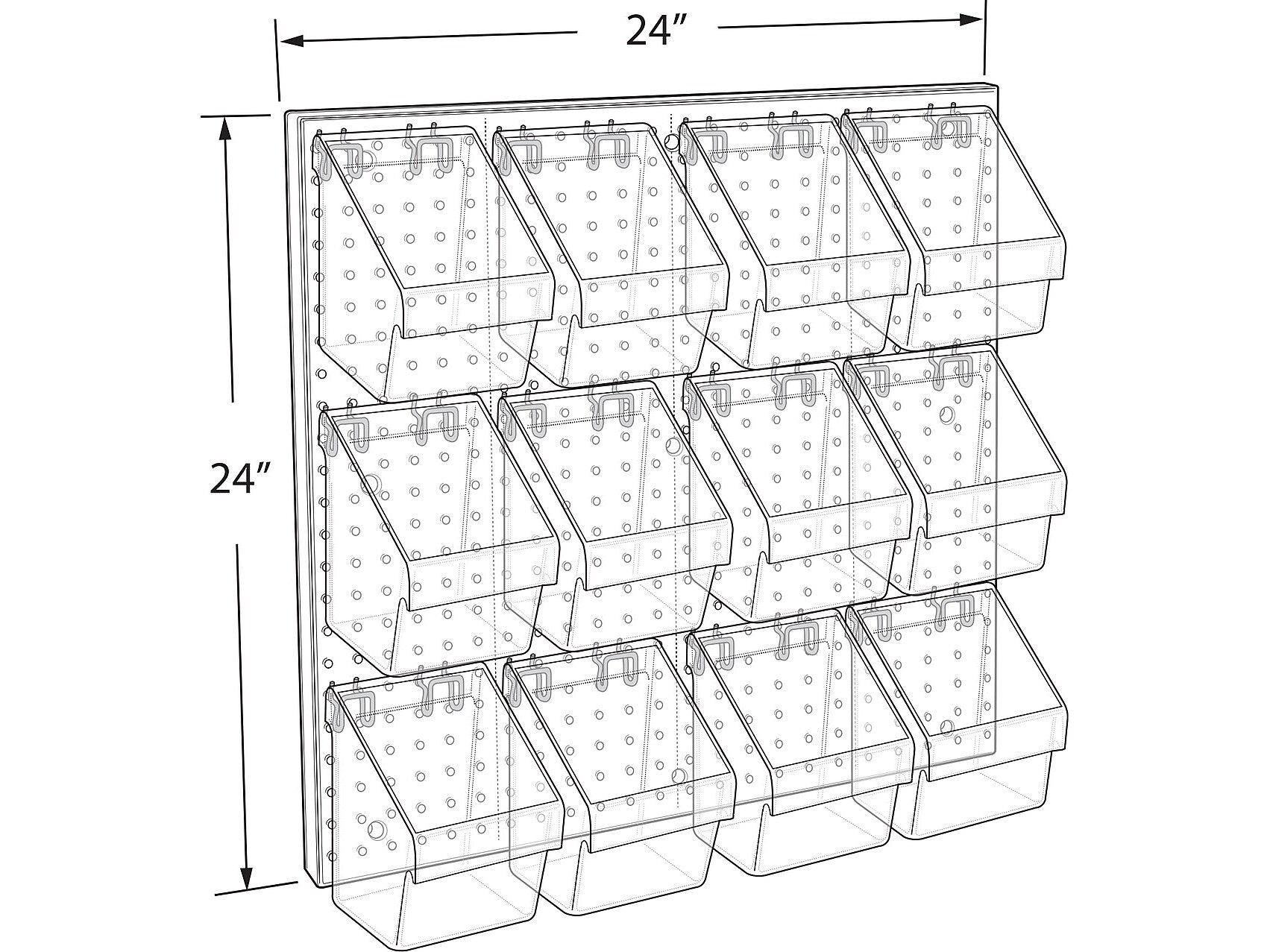 Azar 24" x 24" Pegboard 12 Small Bucket Accessory Organizer Kit, Blue, Each (700617-BLU)