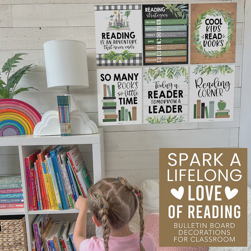 Hadley Designs 11" x 14" Farmhouse Greenery Reading Posters For Classroom Library Decor, 6/Set (HDDX004A2EQ5P)