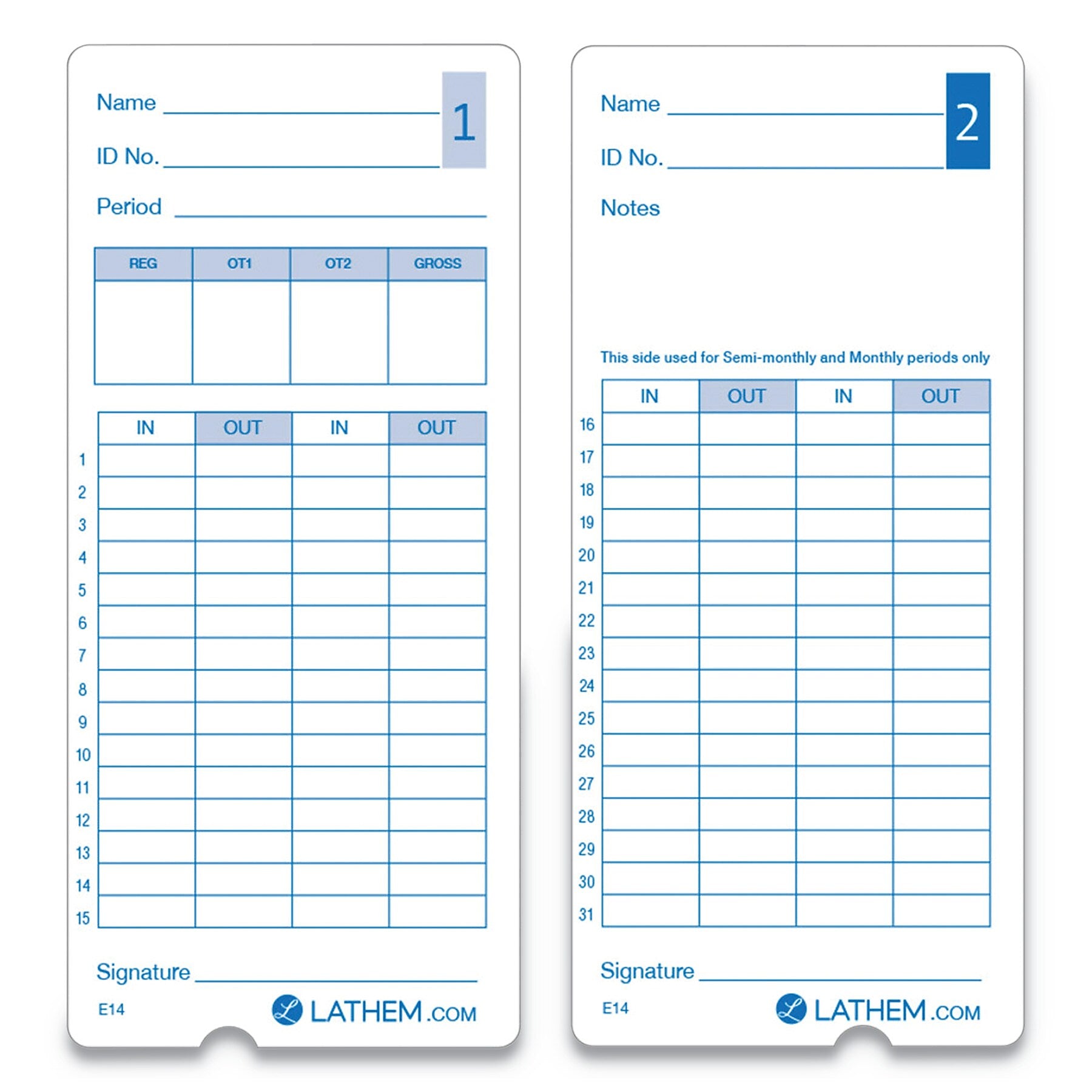 Lathem Time Time Clock Cards for Lathem Time 400E, Two Sides, 3 x 7, 100/Pack