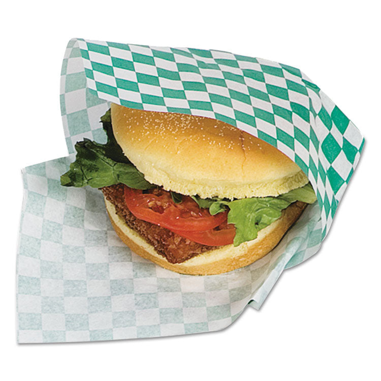 Grease-Resistant Paper Wraps And Liners, 12 X 12, Green Check, 1,000/box, 5 Boxes/carton