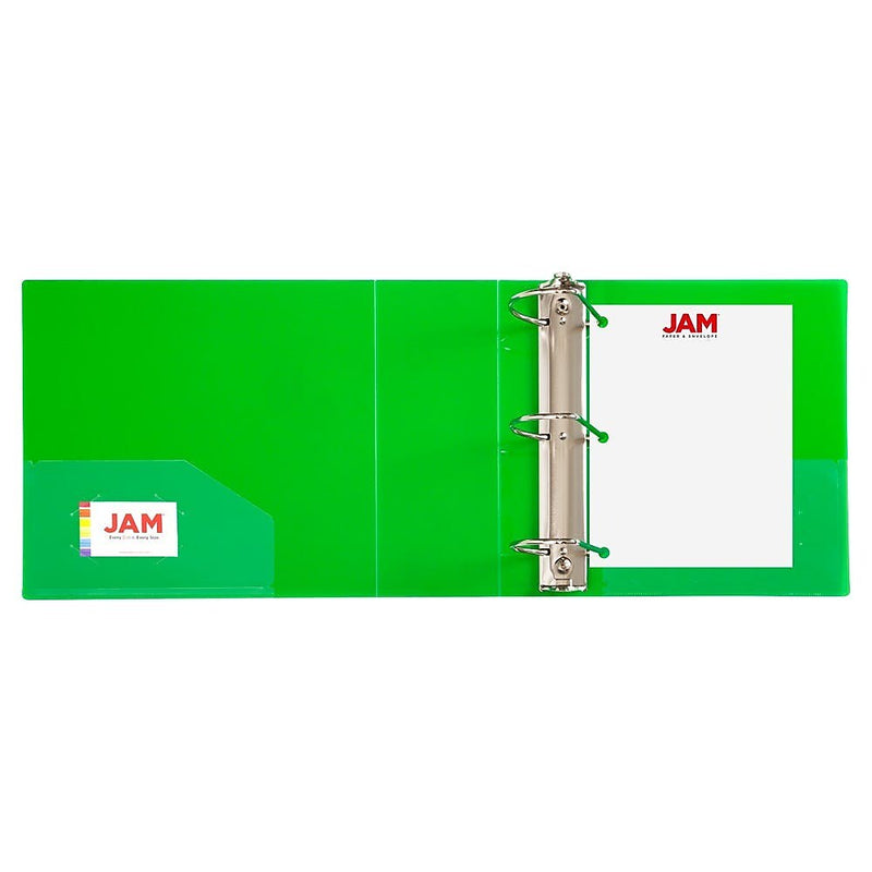 JAM Paper 4" 3-Ring Flexible Poly Binder, Green (PB75245GR)