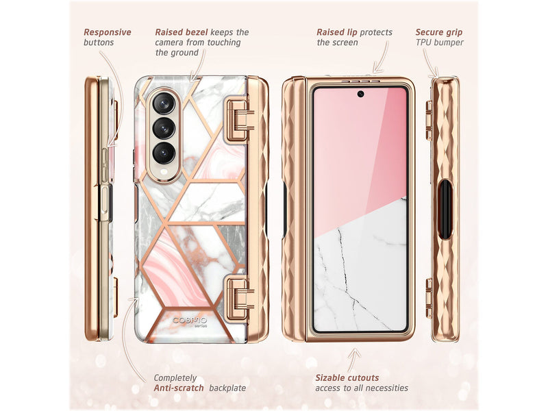 i-Blason Cosmo Pro Marble Pink Snap Case for Samsung Galaxy Z Fold4 (Galaxy2022-ZFold4-5G-Cosmo-Pen-SP-Marble)