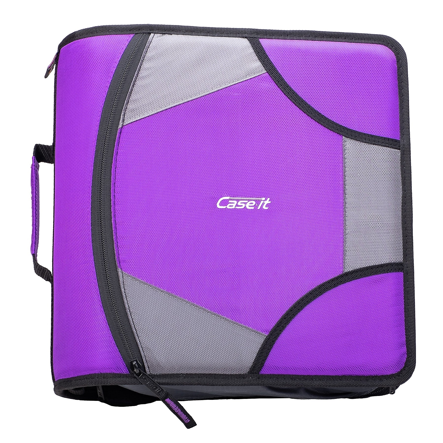 Case It King Sized Zip Tab 4" 3-Ring Zipper Binders, D-Ring, Purple (D-186 PUR)