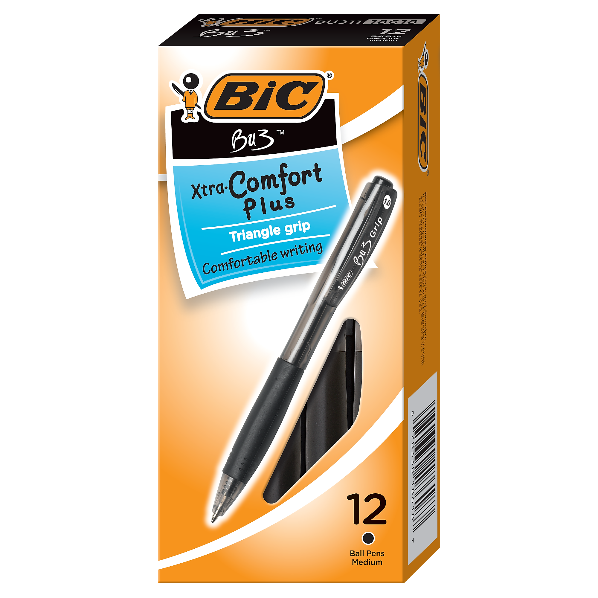 BIC BU3 Retractable Ballpoint Pens, Medium Point (1.0mm), Black, Dozen (BU311BLK)
