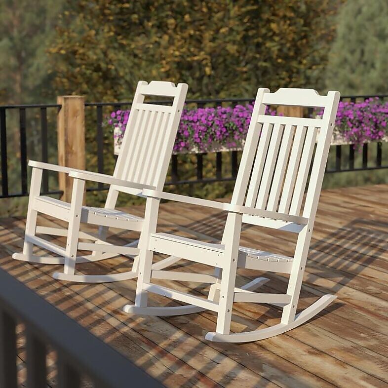 Flash Furniture Winston All-Weather Rocking Chair, White Faux Wood, 2/Pack (2JJC14703WH)