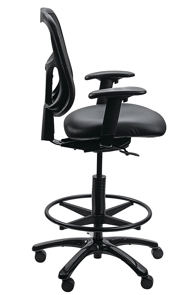 Tempur-Pedic Vinyl Drafting Stool with Backrest and Footrest with Lumbar Support, Black (TP8200-DBLKV)