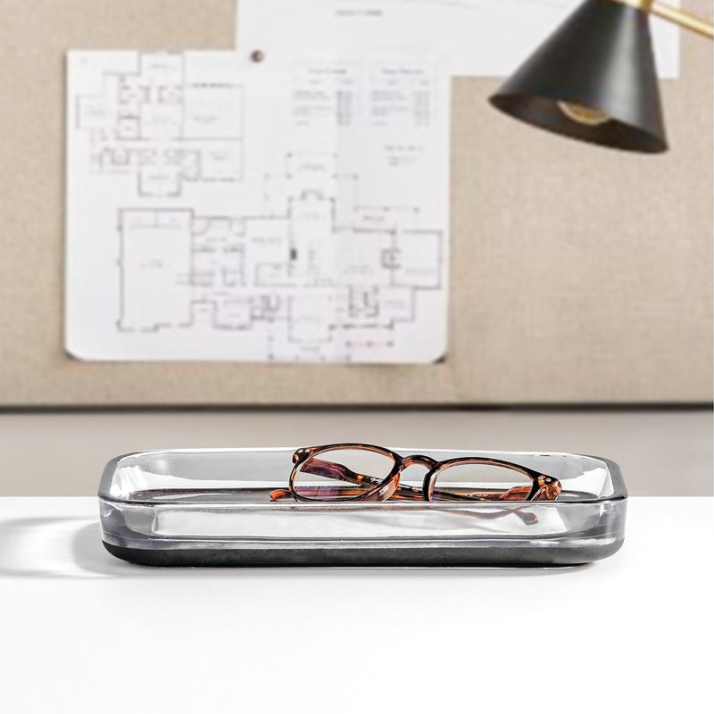 mDesign Glass Desk Tray, Clear/Matte Black (26041)