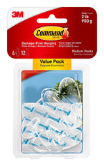 Command Medium Hooks, 2 lb., Clear, 6/Pack (17091CLR-6ES)