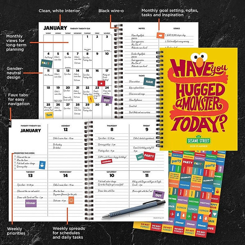 2026 TF Publishing Sesame Street 6.5" x 8" Weekly & Monthly Student Planner, Paperboard Cover, Multicolored (26-9236)