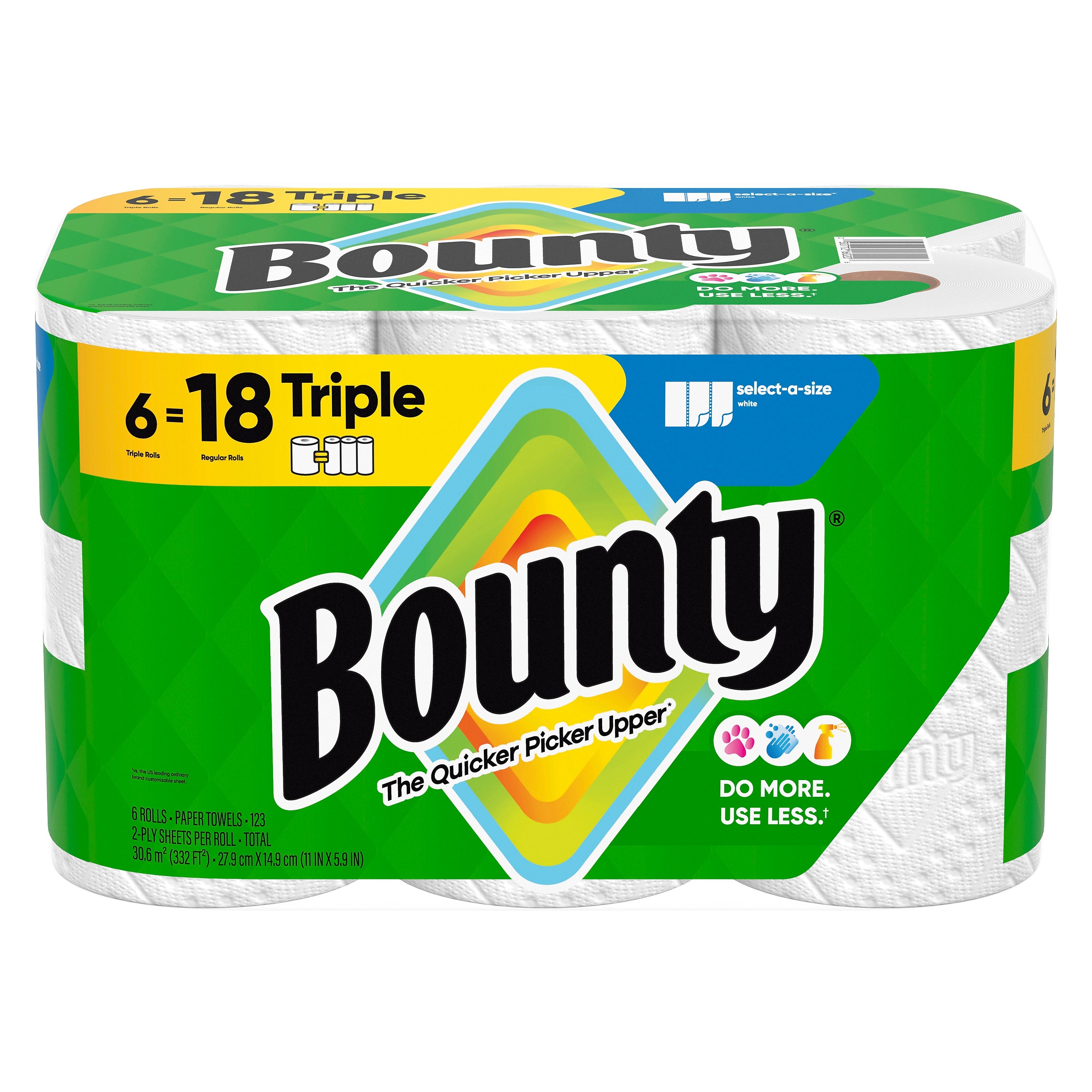 Bounty Select-A-Size Triple Roll Paper Towels, 2-ply, 123 Sheets/Roll, 6 Rolls/Pack (67001/05630)