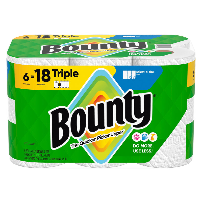 Bounty Select-A-Size Triple Roll Paper Towels, 2-ply, 123 Sheets/Roll, 6 Rolls/Pack (67001/05630)