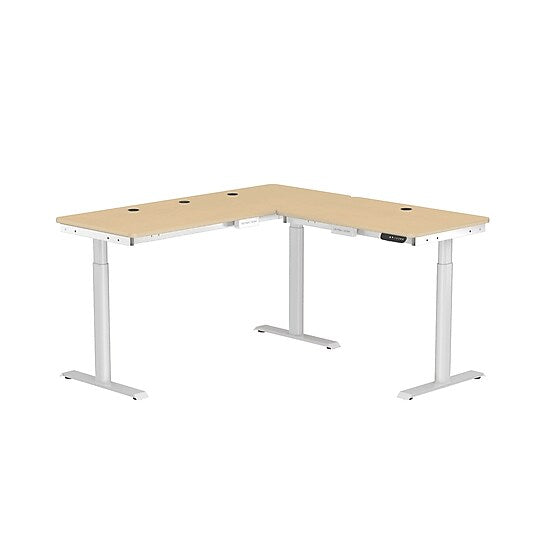 VersaDesk PowerLift 60"W Electric L-Shaped Adjustable Standing Desk, Maple/White (PLLSD6060-WM-APP)