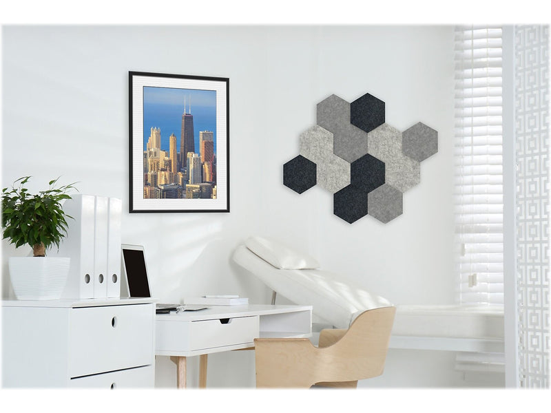 Luxor Reclaim Stick-On Decorative Acoustic Panels, 11"H x 9.5"W, Ocean Foam Combo PET, 12/Pack (RCLMHEX001)