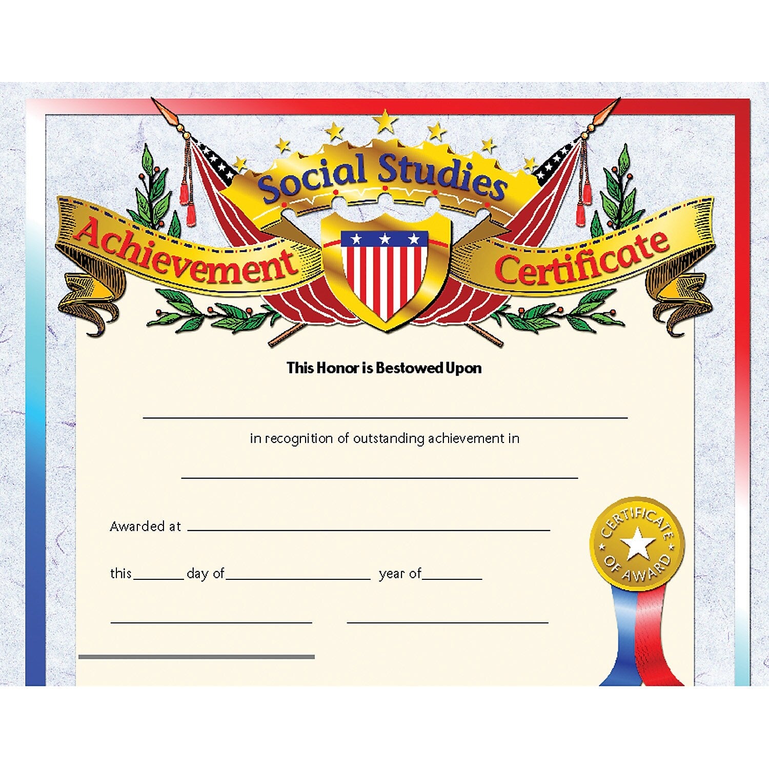 Hayes Publishing Social Studies Achievement Certificate, 30 Per Pack, 3 Packs (H-VA675-3)