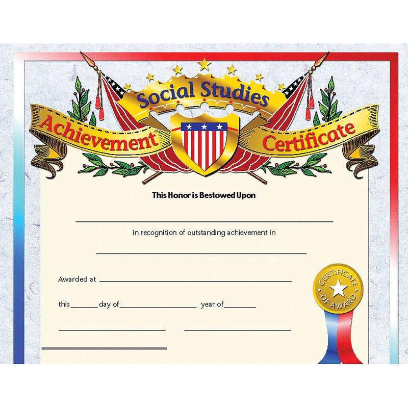 Hayes Publishing Social Studies Achievement Certificate, 30 Per Pack, 3 Packs (H-VA675-3)