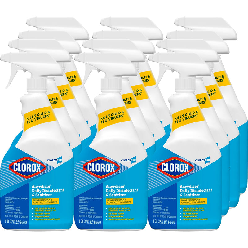 CloroxPro Anywhere Daily Disinfectant and Sanitizer, 32 fl. oz., 12/Carton (CLO01698CT)