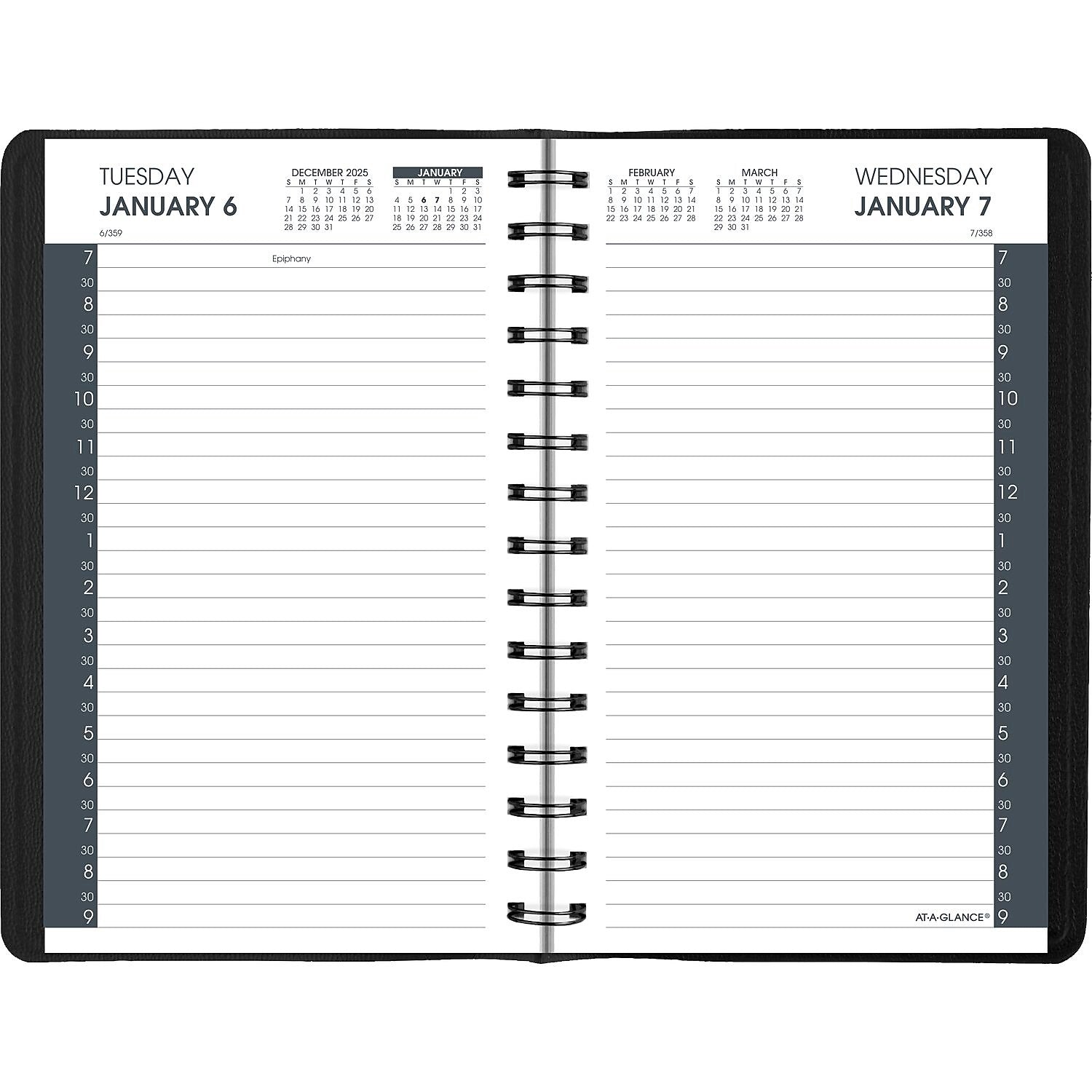 2026 AT-A-GLANCE My Day 5" x 8" Daily Appointment Book, Faux Leather Cover Black (70-207-05-26)