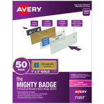 Avery The Mighty Badge Laser Reusable  Magnetic Name Badge System, 1" x 3", Gold, 120 Inserts, 50/Pack (71207)