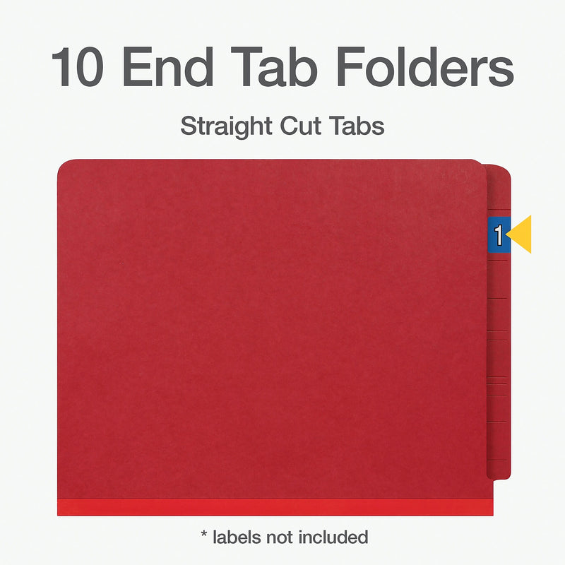Pendaflex 60% Recycled Heavy Duty Pressboard Classification Folder, 2-Dividers, 2" Expansion, Letter Size, Red, 10/Box (23216EE)