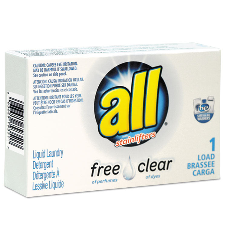 Free Clear HE Liquid Laundry Detergent, Unscented, 1.6 oz Vending Box, 100/Carton