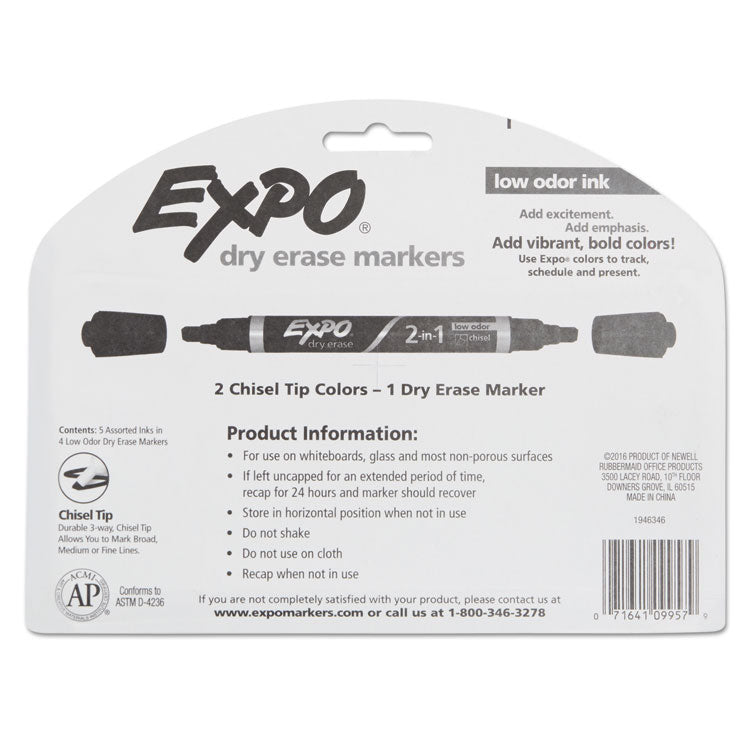 2-In-1 Dry Erase Markers, Fine/broad Chisel Tips, Assorted Primary Colors, 4/pack