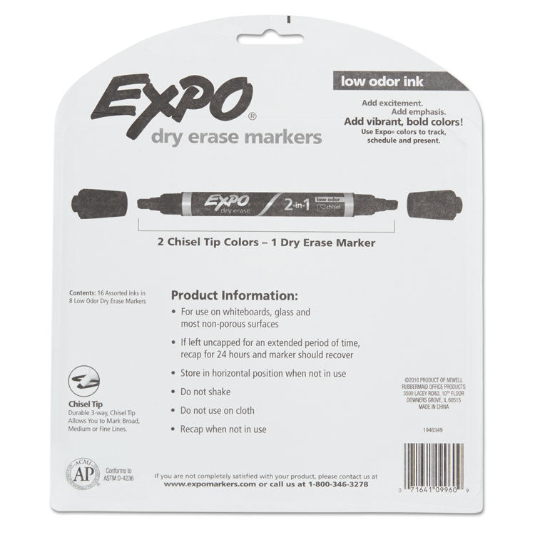 2-In-1 Dry Erase Markers, Fine/broad Chisel Tips, Assorted Colors, 8/pack