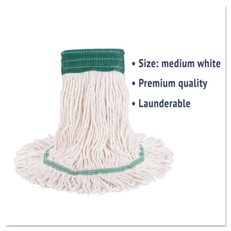 Super Loop Wet Mop Head, Cotton/Synthetic Fiber, 5" Headband, Medium Size, White, 12/Carton
