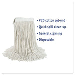 Cut-End Wet Mop Head, Cotton, White, #20, 12/carton