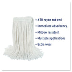 Cut-End Wet Mop Head, Rayon, No. 20, White, 12/carton