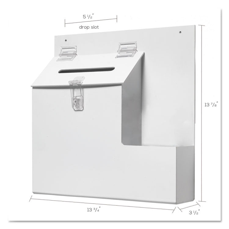 Suggestion Box Literature Holder with Locking Top, 13.75 x 3.63 x 13.94, Plastic, White