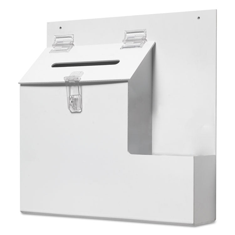 Suggestion Box Literature Holder with Locking Top, 13.75 x 3.63 x 13.94, Plastic, White