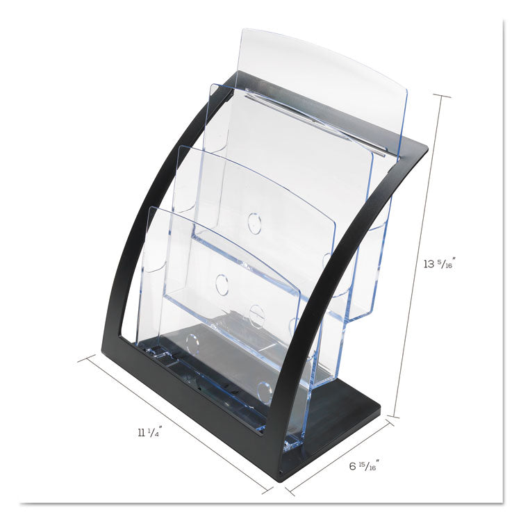 3-Tier Literature Holder, Leaflet Size, 11.25w x 6.94d x 13.31h, Black