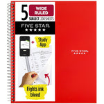 Five Star 5-Subject Subject Notebooks, 8" x 10.5", Wide Ruled, 200 Sheets, Each (51016)