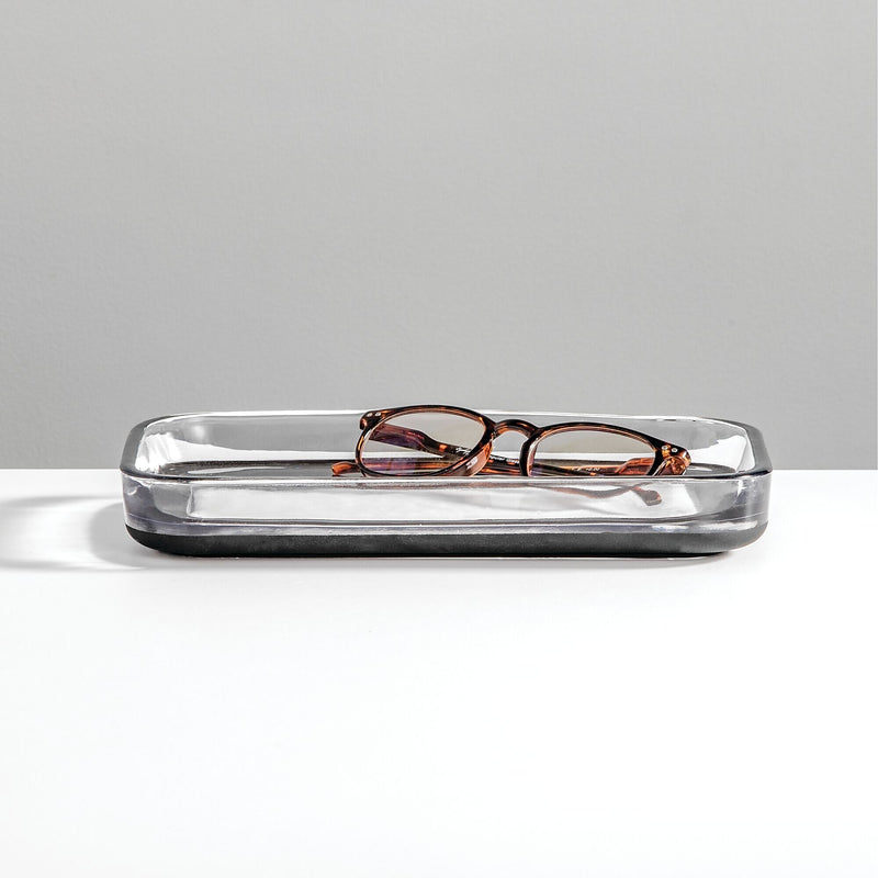 mDesign Glass Desk Tray, Clear/Matte Black (26041)