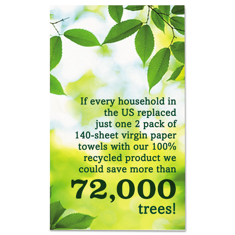 100% Recycled Paper Kitchen Towel Rolls, 2-Ply, 11 x 5.4, 140 Sheets/Roll, 2 Rolls/Pack, 12 Packs/Carton