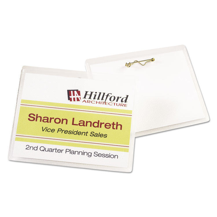 Pin-Style Badge Holder With Laser/inkjet Insert, Top Load, 4 X 3, White, 100/box