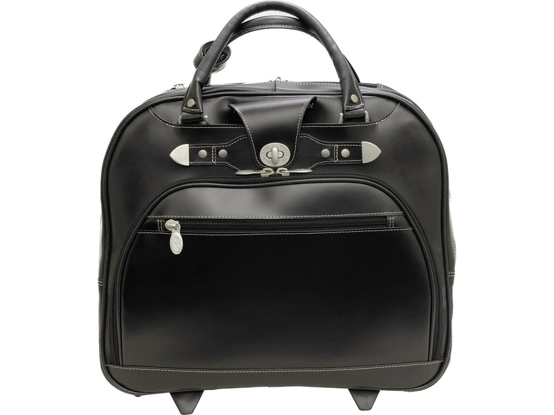 McKlein REDWOOD 15" Leather Rolling Laptop Bag, Black (99695)