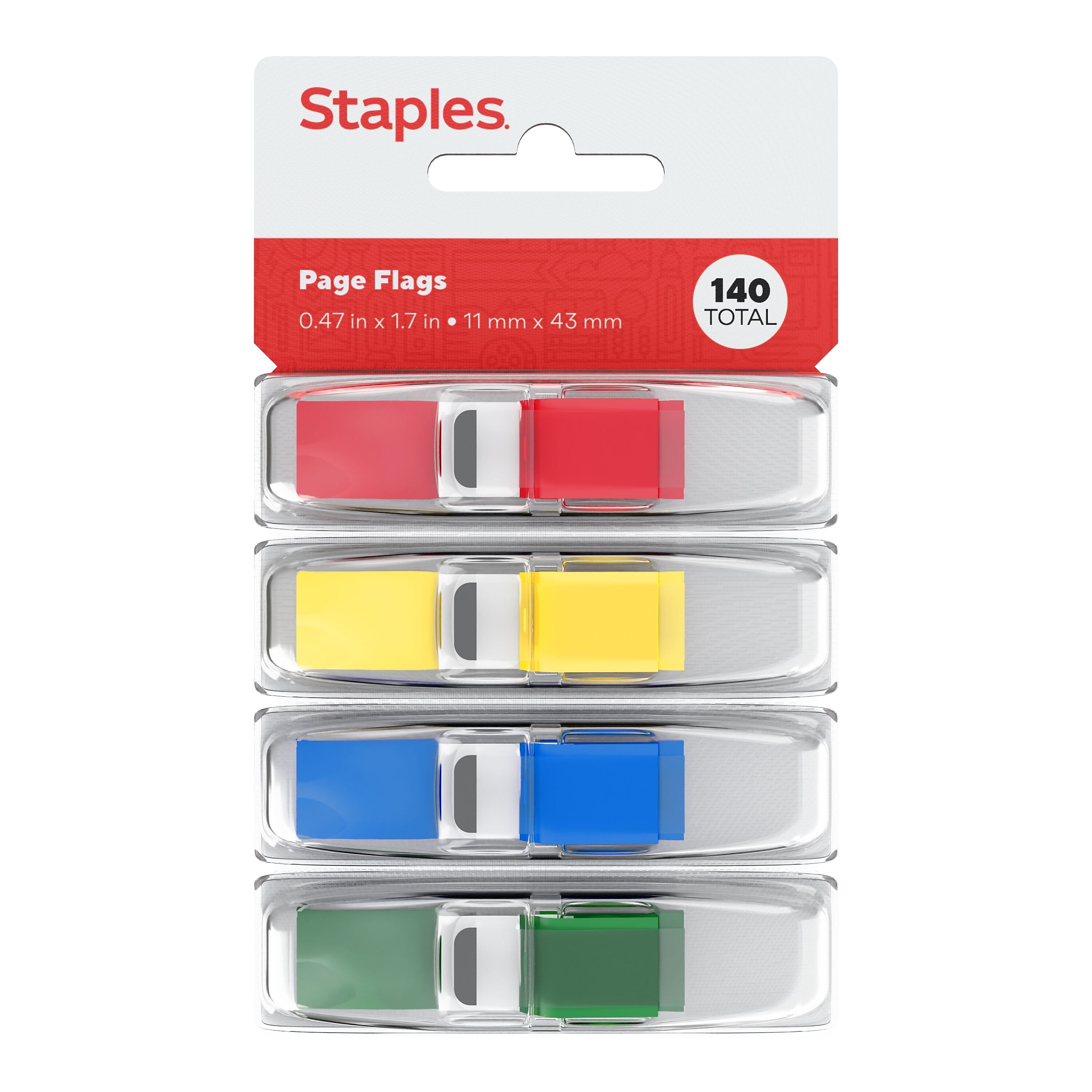 Staples Stickies Page Flags, 0.47" Wide, Assorted Colors, 140/Pack (14109)