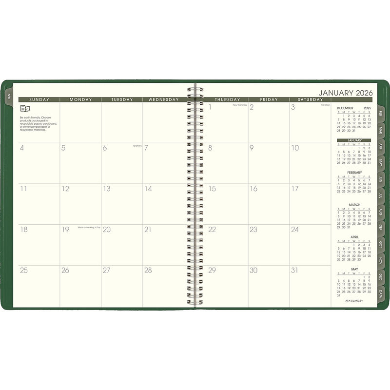 2026 AT-A-GLANCE Recycled 9" x 11" Monthly Planner, Faux Leather Cover, Green (70-260G-60-26)