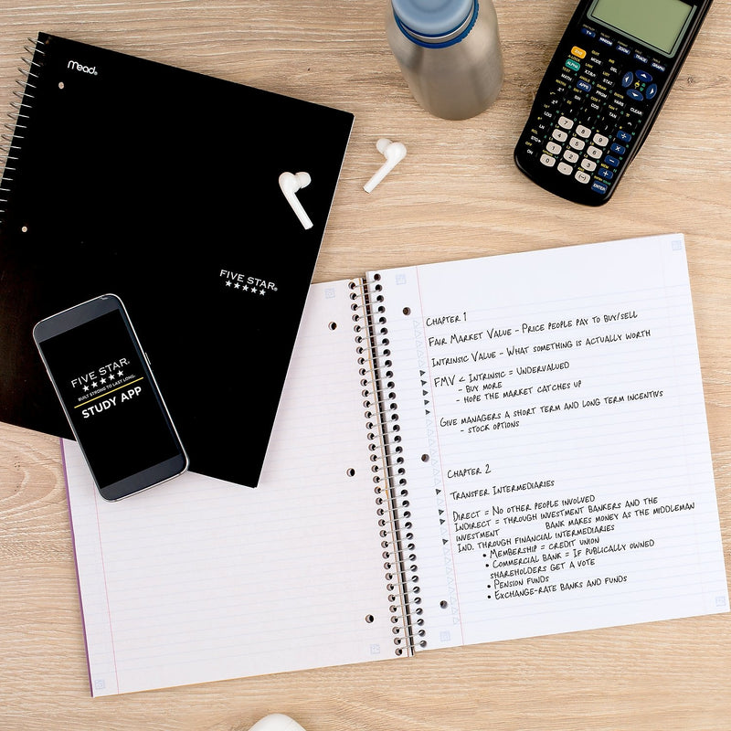 Five Star 1-Subject Notebook, 8.5" x 11", College Ruled, 100 Sheets, Black (72057)