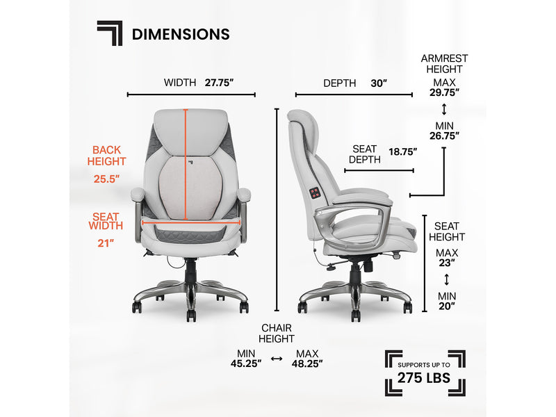 Sharper Image S-600 Active Lumbar Heated Ergonomic Bonded Leather Swivel Executive Massage Chair, Off-White (60098-OWHT)