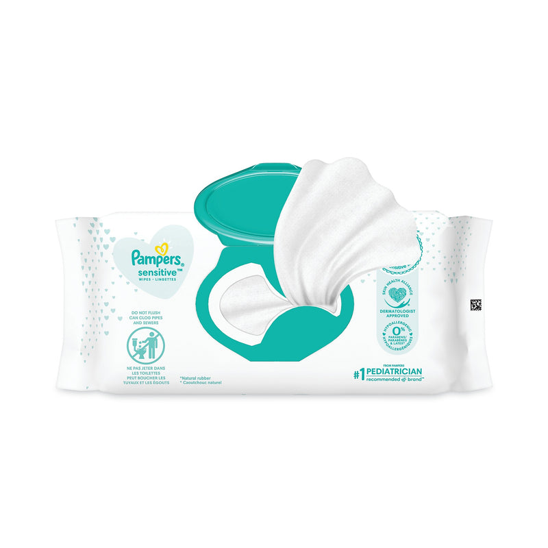 Pampers Sensitive Baby Wipes, 1-Ply, 6.8 x 7, Unscented, White, 56/Pack, 8 Packs/Carton (PGC87076)